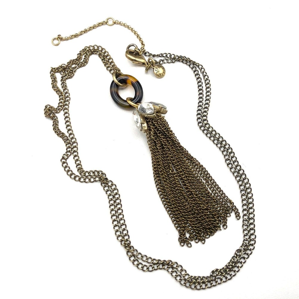 J.Crew Necklace‎ 34" Faux Tortoise Shell Rhinestone Capped Tassel Chain Pendant
